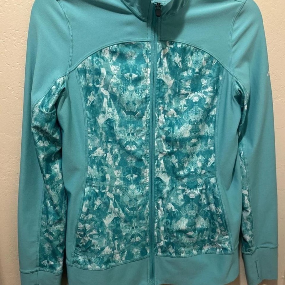 EDDIE BAUER WOMEN'S GREEN FLORAL ZIP UP FITTED LONG SLEEVE ACTIVE WEAR SIZE S